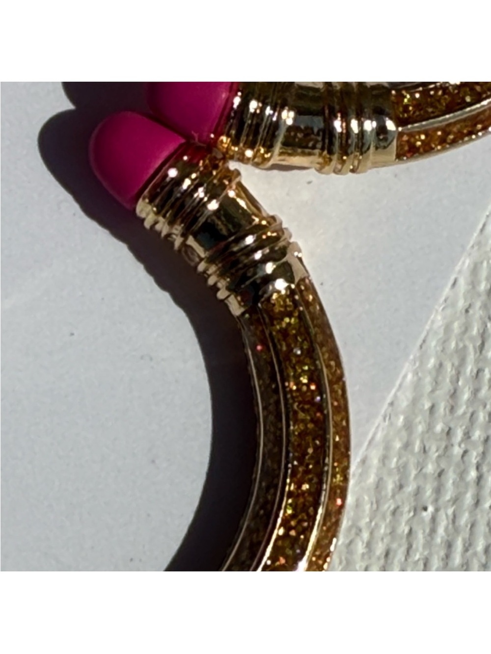 Betsey Johnson Gold Glitter Hoop Earrings with Pink Accent - Picture 3 of 4